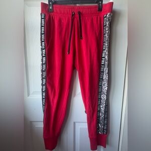 PINK Bling Skinny Joggers in red with silver sequin side stripes